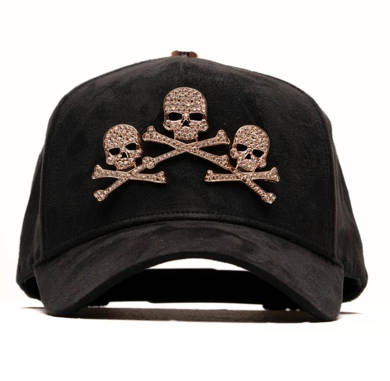 Barbas Hats “Rose Gold Skulls” Premium Snapback Cap Featuring Metallic Rose Gold Skull Details