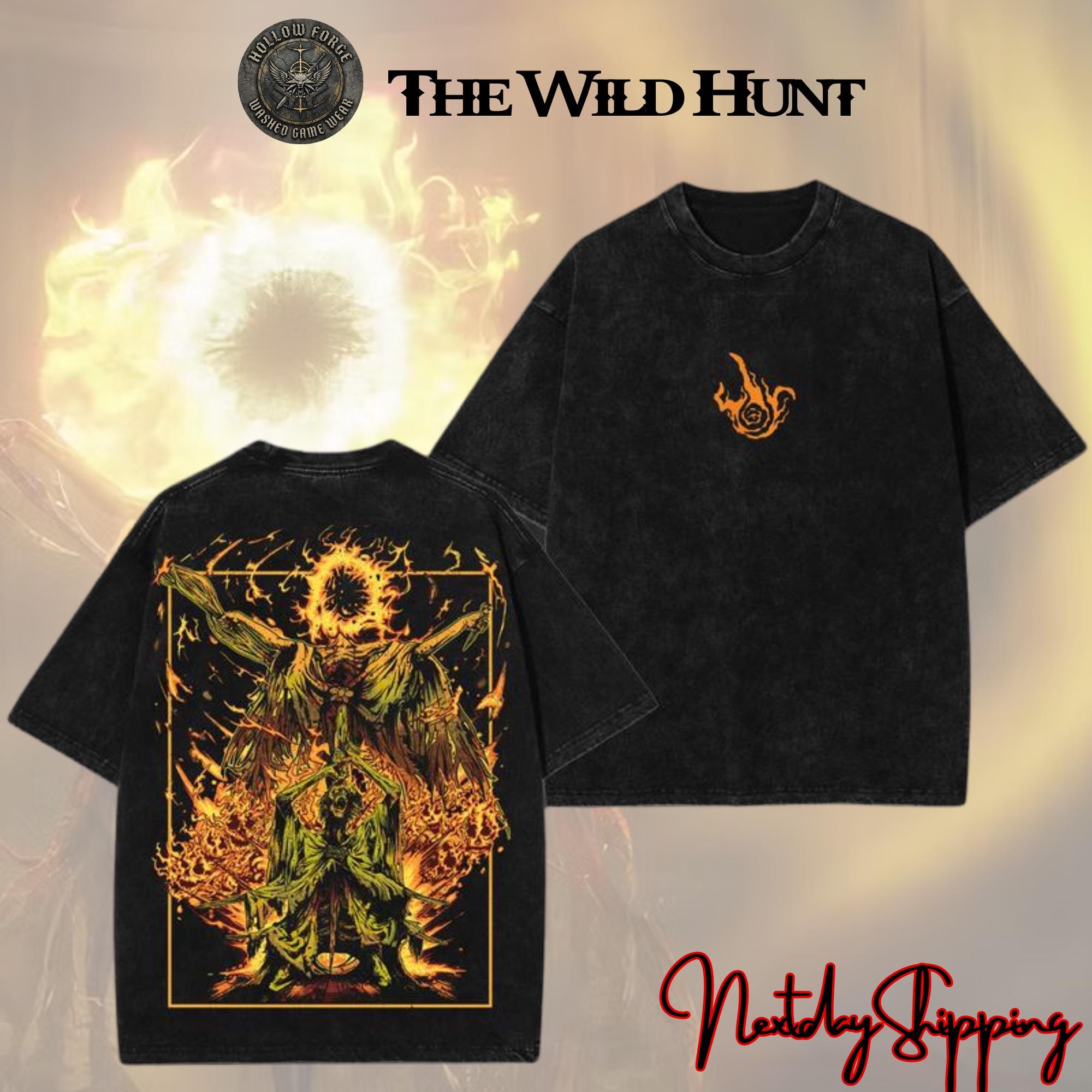 Elden Ring- Retro Vintage Frenzied Flame Grim Collection Unisex Washed T-Shirt, Gift For Game Fan, Game Lover, Gaming gift