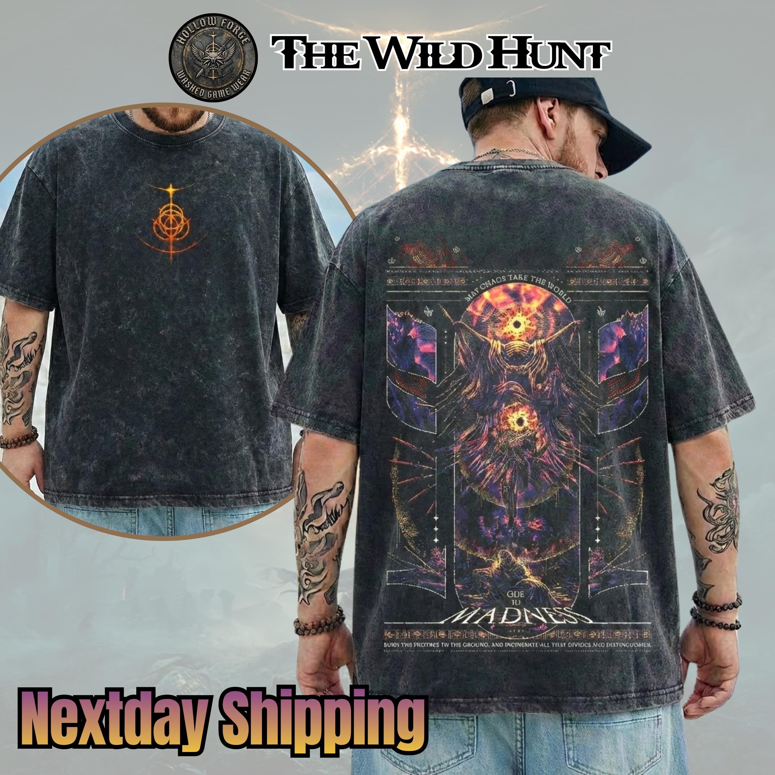 Frenzy Flame Elden Ring Retro Vintage Unisex Oversize Anime Manga Acid Washed, Anime Merch, Gift For Anime Fan, Cool Gaming Gift for him