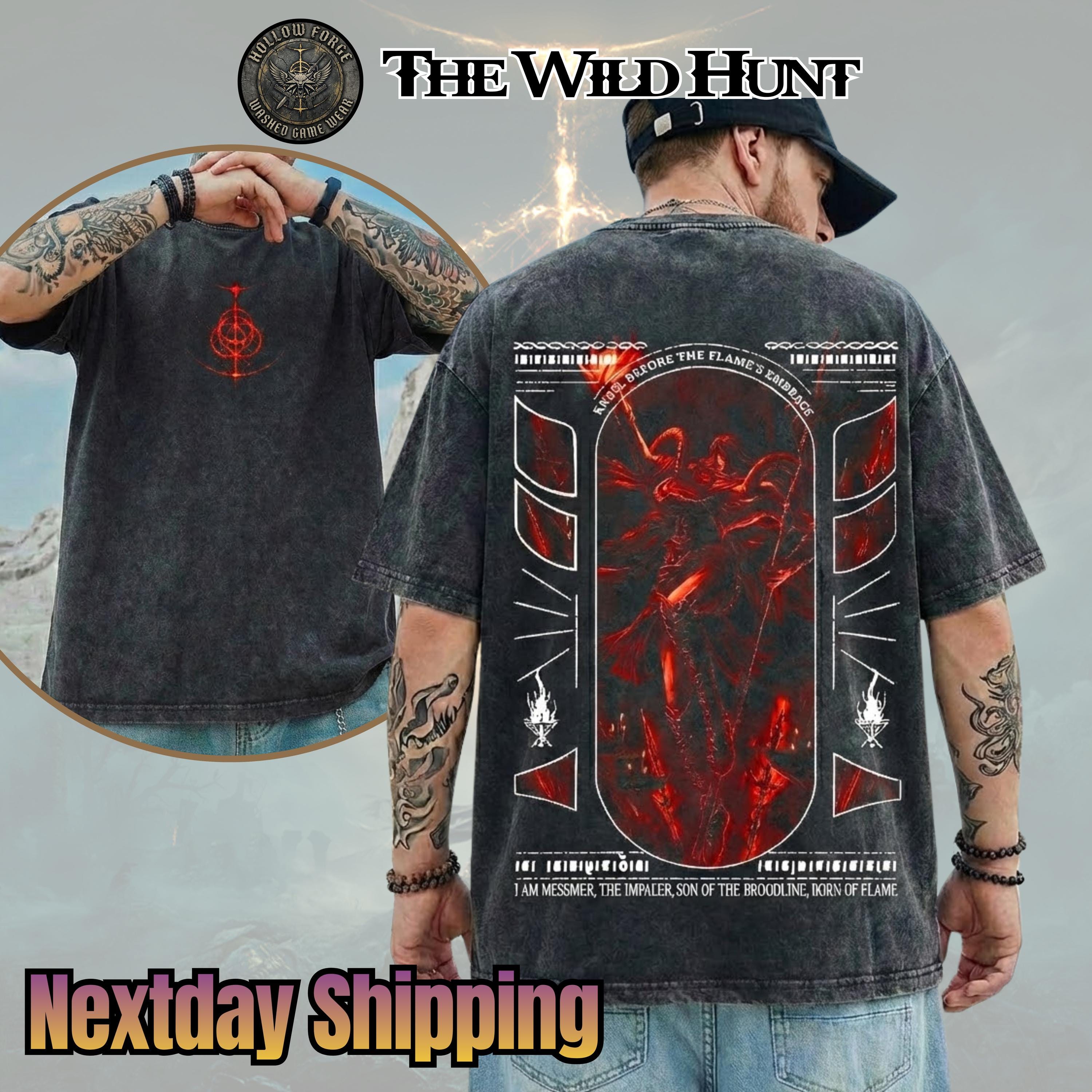 Messmer The Impaler 22.10 Elden Ring Retro Vintage Unisex Oversize Anime Manga Acid Washed Heavyweight Cotton T-shirt, Gaming gift