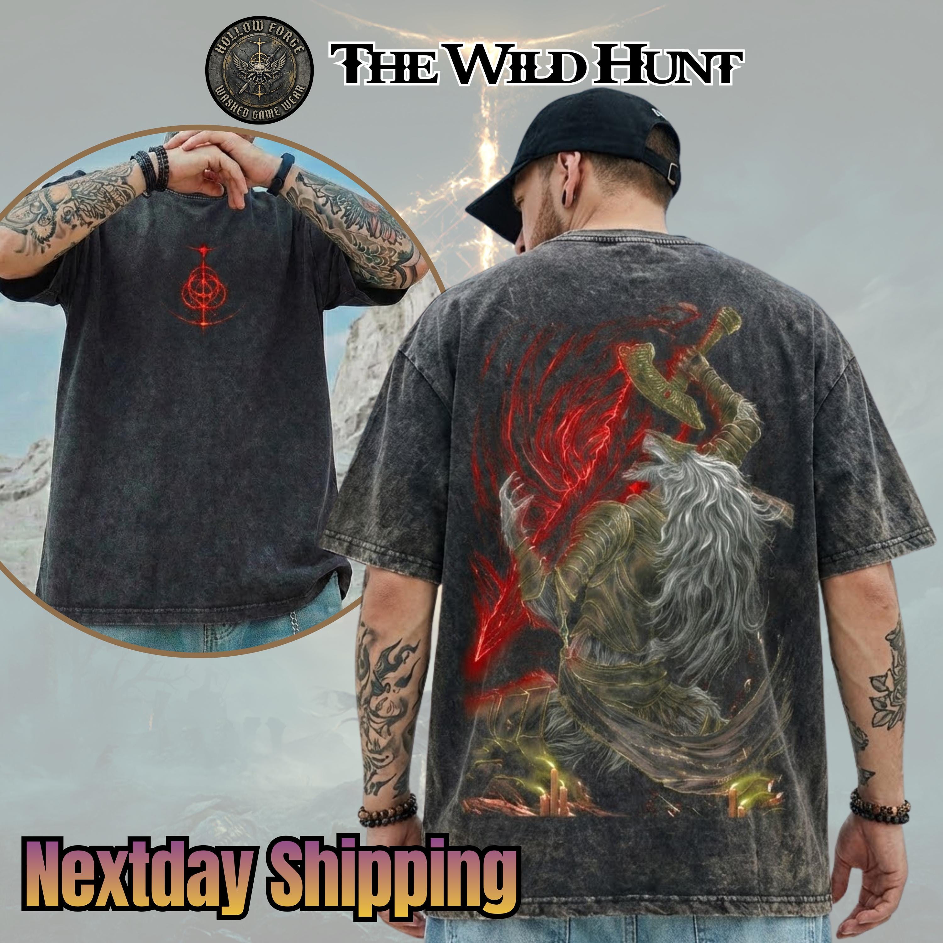 Retro Vintage Maliketh the Black Blade Elden Ring Boss, From Software Collection Game Oversized, Acid Washed Shirt, Streetwear Gift for him