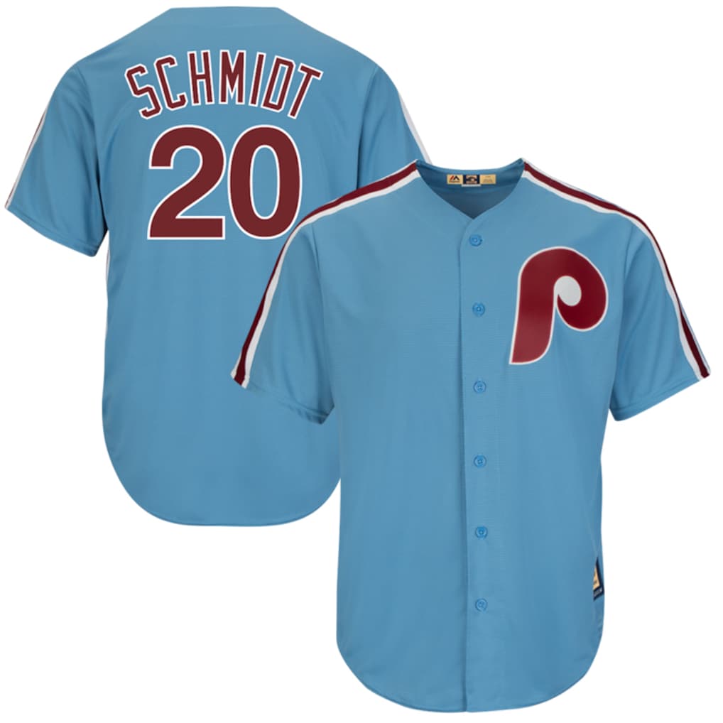 Mike Schmidt Majestic Cooperstown Collection Light Blue Cool Base Philadelphia Phillies MLB Jersey